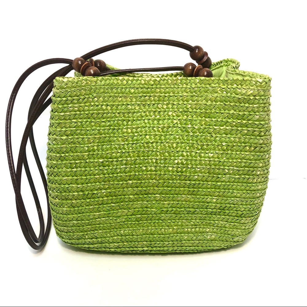 Vibrant Green Straw Tote